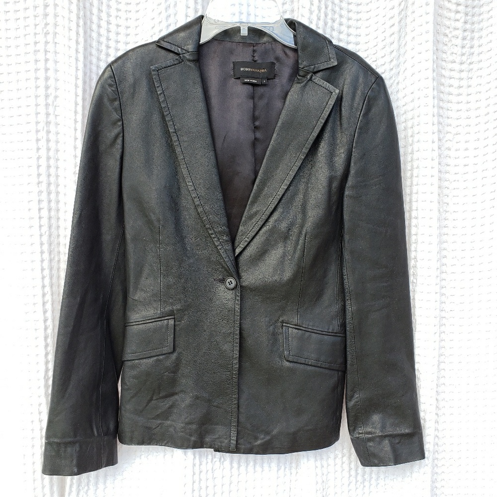 BCBG black genuine leather blazer size 2